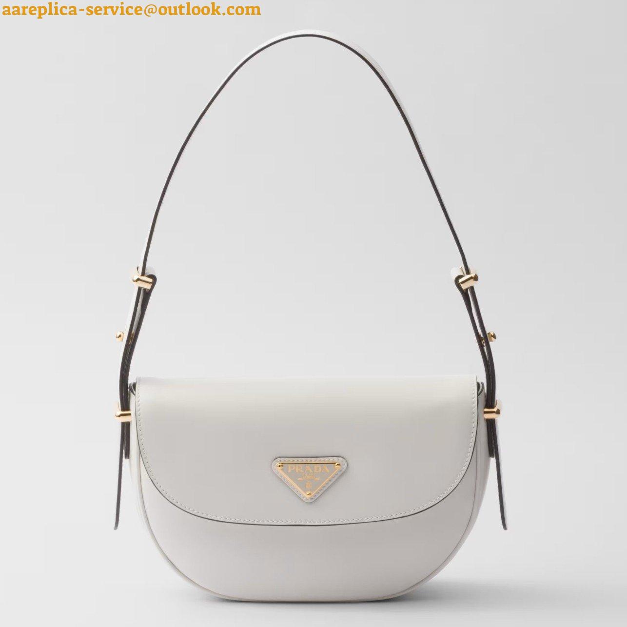 Replica Prada Arque Shoulder Bag with Flap in White Leather Replica Prada Arque Shoulder Bag with Flap in White Leather