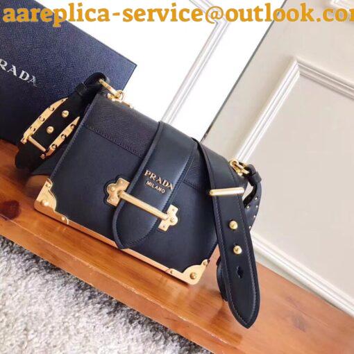 Replica Prada Cahier Shoulder Bag In Black Leather