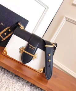 Replica Prada Cahier Shoulder Bag In White/Black Leather Replica Prada Cahier Shoulder Bag In White/Black Leather
