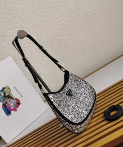 Replica Prada Cleo Bag In Black Satin with Cystal Appliques Replica Prada Cleo Bag In Black Satin with Cystal Appliques