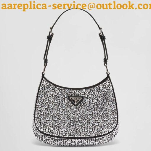 Replica Prada Cleo Bag In Black Satin with Cystal Appliques 3