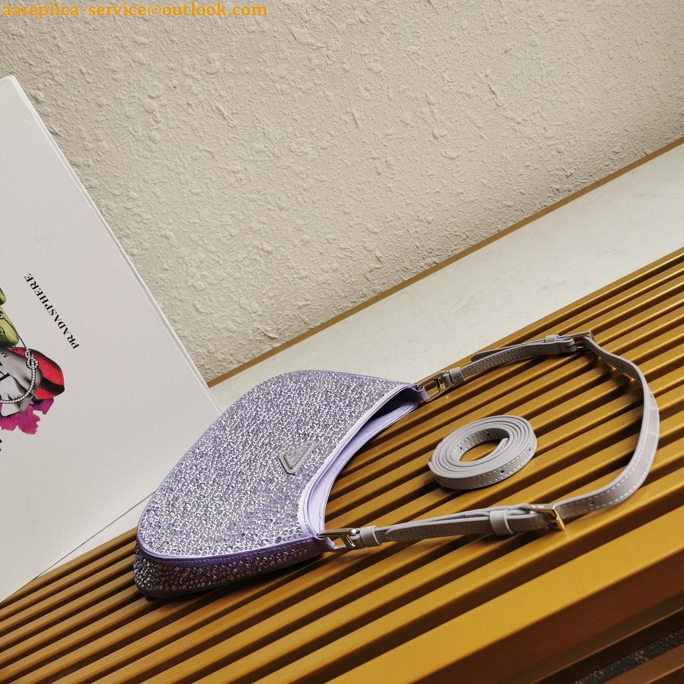 Replica Prada Cleo Bag In Wisteria Satin with Cystal Appliques Replica Prada Cleo Bag In Wisteria Satin with Cystal Appliques
