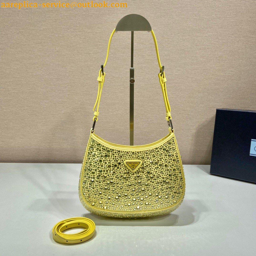 Replica Prada Cleo Bag In Yellow Satin with Cystal Appliques Replica Prada Cleo Bag In Yellow Satin with Cystal Appliques
