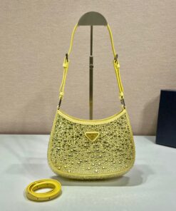 Replica Prada Cleo Bag In Yellow Satin with Cystal Appliques 2