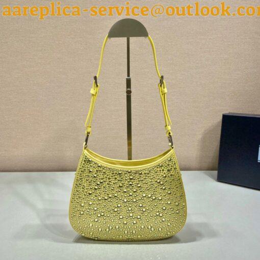 Replica Prada Cleo Bag In Yellow Satin with Cystal Appliques 6