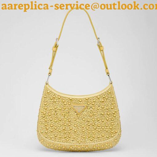 Replica Prada Cleo Bag In Yellow Satin with Cystal Appliques 8