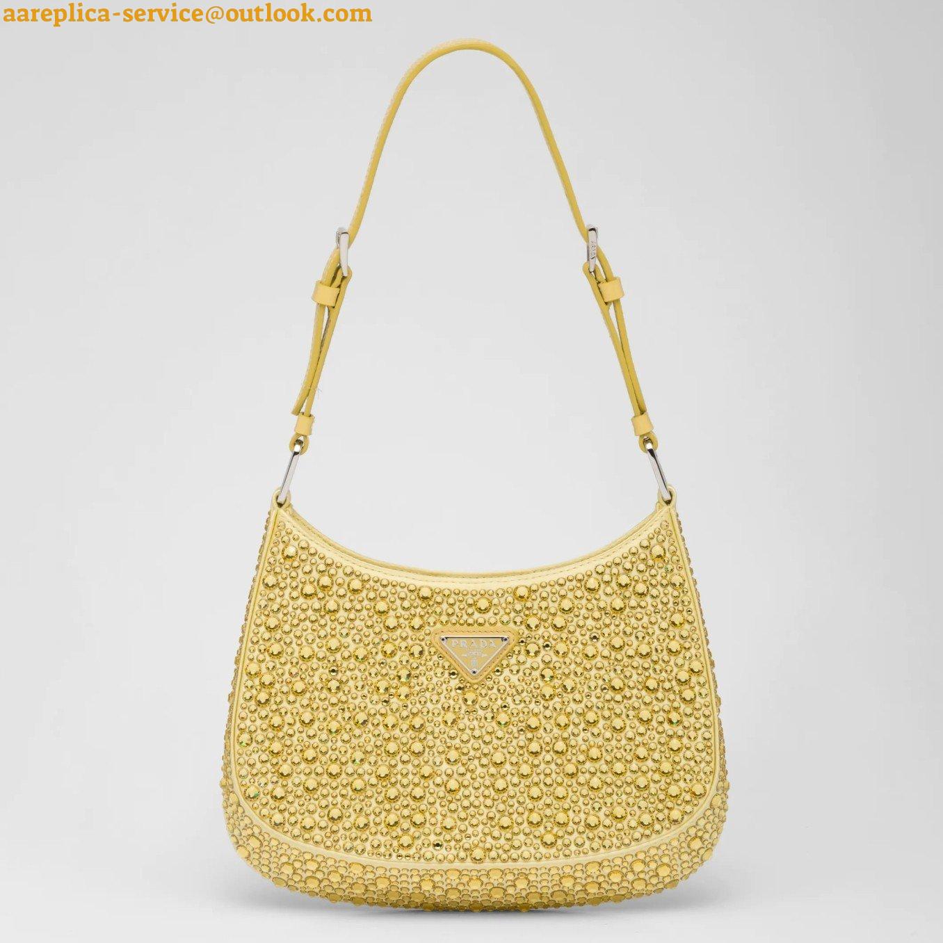 Replica Prada Cleo Bag In Yellow Satin with Cystal Appliques 8 Replica Prada Cleo Bag In Yellow Satin with Cystal Appliques 8
