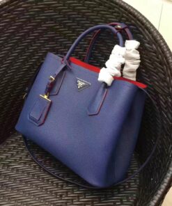 Replica Prada Double Medium Tote Bag In Blue Saffiano Leather Replica Prada Double Medium Tote Bag In Blue Saffiano Leather