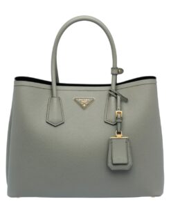 Replica Prada Double Medium Tote Bag In Grey Saffiano Leather