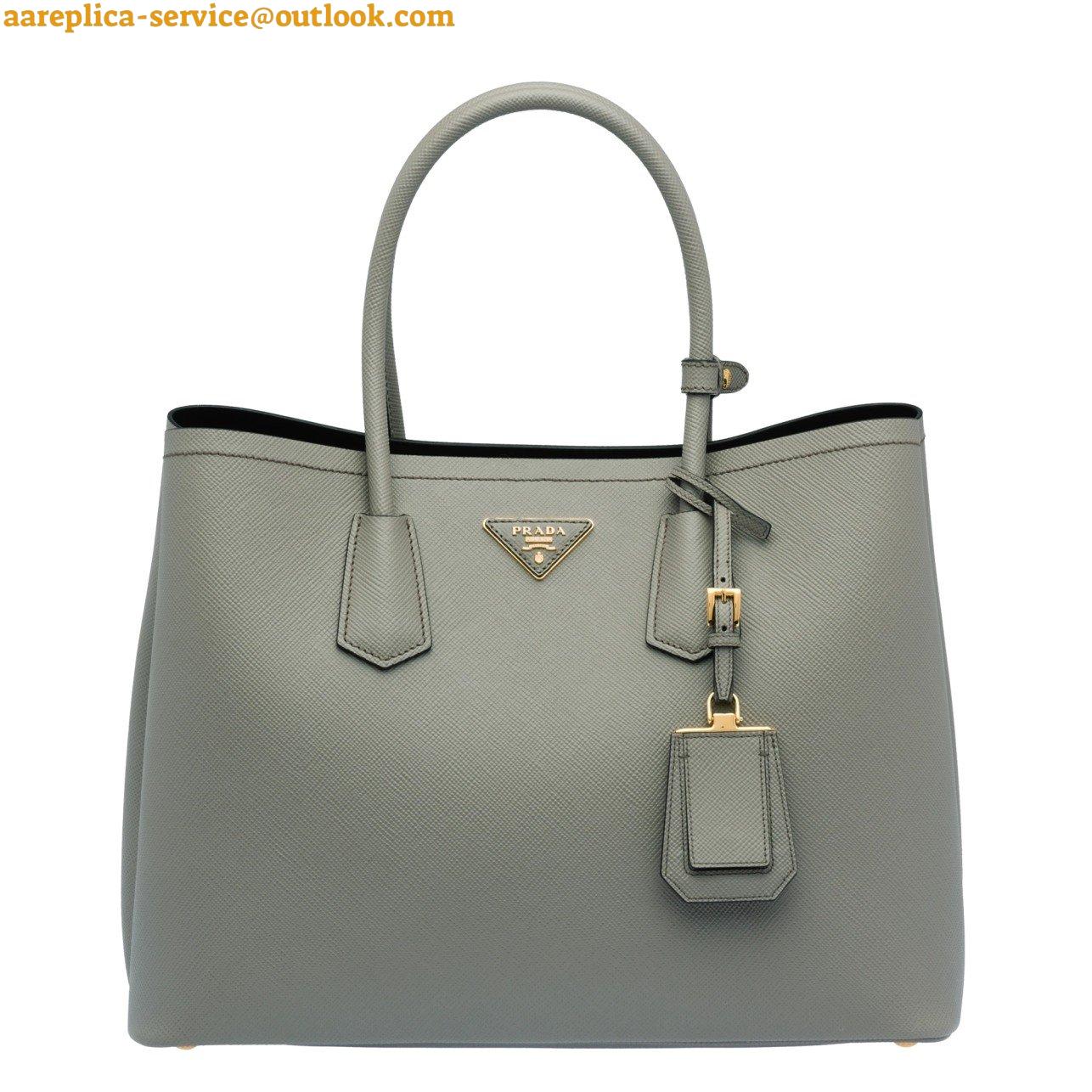 Replica Prada Double Medium Tote Bag In Grey Saffiano Leather 2 Replica Prada Double Medium Tote Bag In Grey Saffiano Leather 2