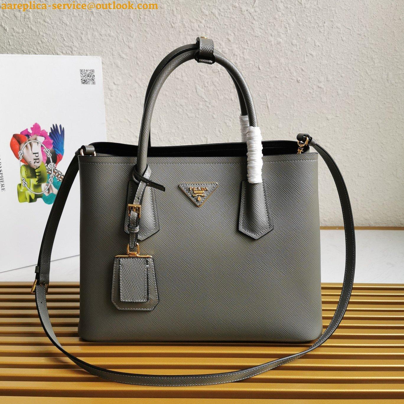 Replica Prada Double Medium Tote Bag In Grey Saffiano Leather 3 Replica Prada Double Medium Tote Bag In Grey Saffiano Leather 3
