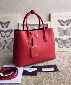 Replica Prada Double Medium Tote Bag In Red Saffiano Leather Replica Prada Double Medium Tote Bag In Red Saffiano Leather
