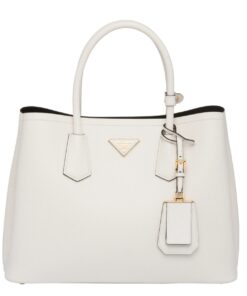 Replica Prada Double Medium Tote Bag In White Saffiano Leather