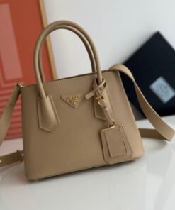 Replica Prada Double Mini Bag In Beige Saffiano Leather 2