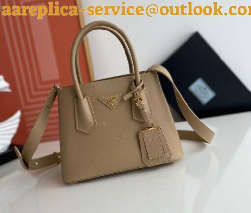 Replica Prada Double Mini Bag In Beige Saffiano Leather 2