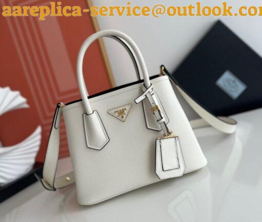 Replica Prada Double Mini Bag In White Saffiano Leather