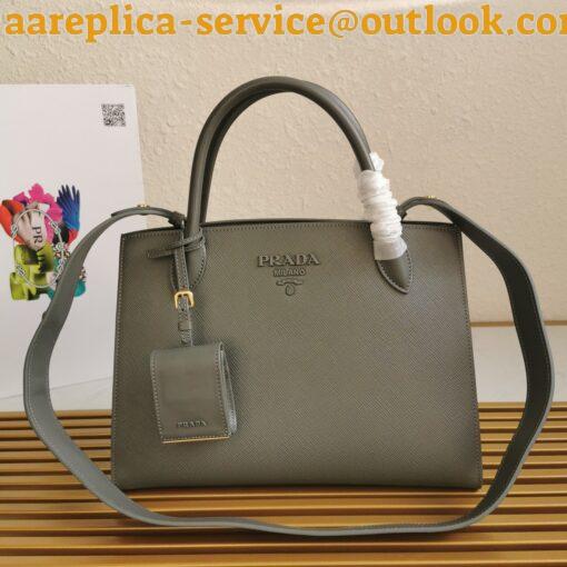 Replica Prada Monochrome Medium Bag In Grey Saffiano Leather 4