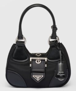 Replica Prada Moon Bag in Black Re-Nylon and Leather Replica Prada Moon Bag in Black Re-Nylon and Leather