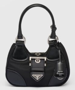 Replica Prada Moon Bag in Black Re-Nylon and Leather