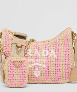 Replica Prada Re-Edition 2005 Bag In Beige and Pink Stripe Raffia Replica Prada Re-Edition 2005 Bag In Beige and Pink Stripe Raffia