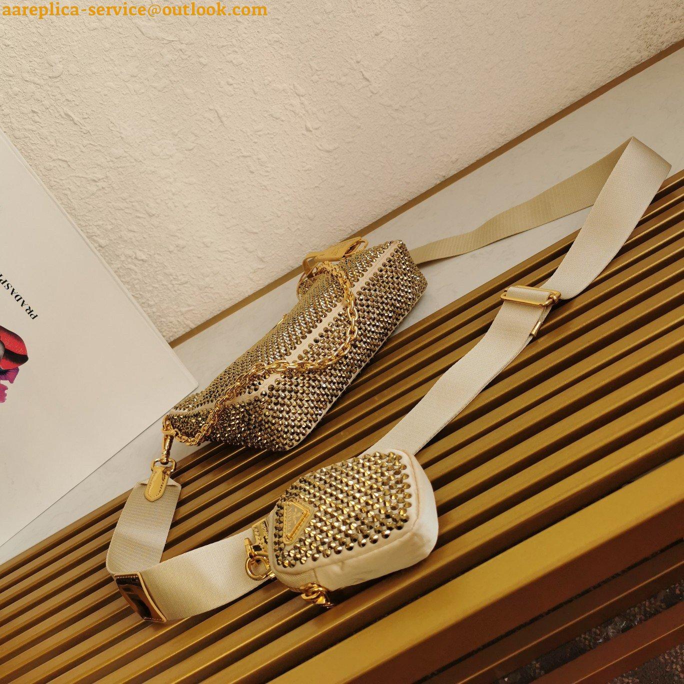 Replica Prada Re-Edition 2005 Bag In Gold Satin with Crystal Replica Prada Re-Edition 2005 Bag In Gold Satin with Crystal