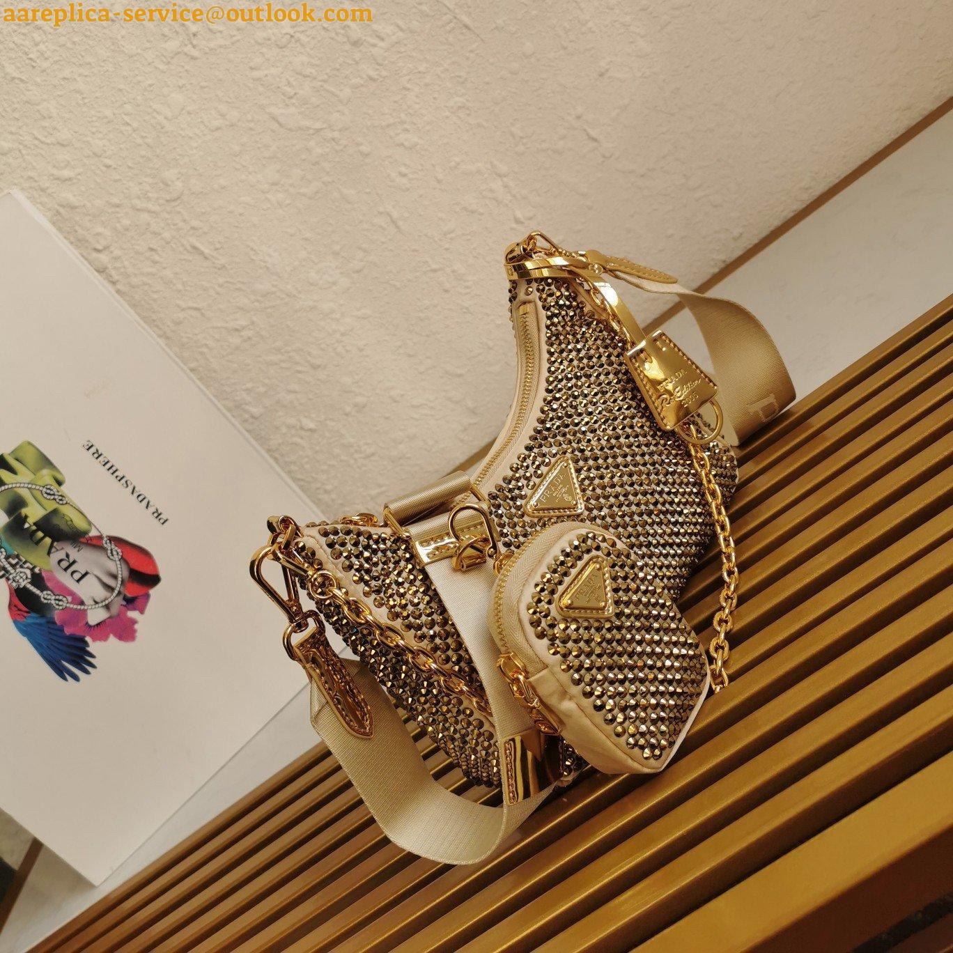 Replica Prada Re-Edition 2005 Bag In Gold Satin with Crystal 3 Replica Prada Re-Edition 2005 Bag In Gold Satin with Crystal 3