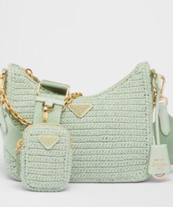 Replica Prada Re-Edition 2005 Crochet Bag in Aqua Raffia 2