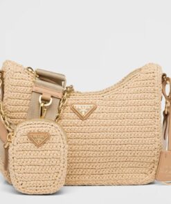 Replica Prada Re-Edition 2005 Shoulder Bag In Beige Raffia