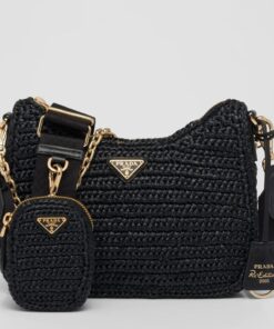 Replica Prada Re-Edition 2005 Shoulder Bag In Black Raffia