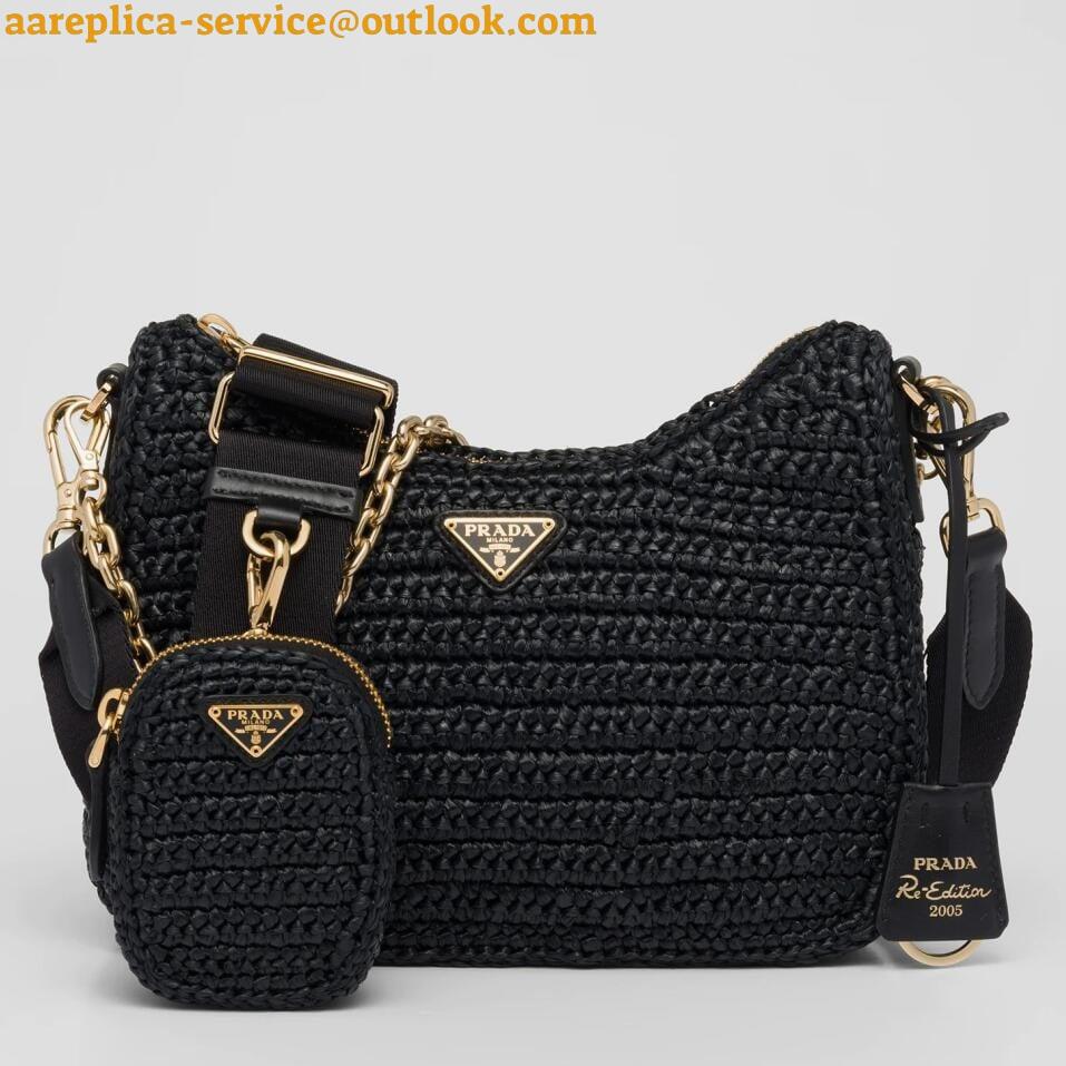 Replica Prada Re-Edition 2005 Shoulder Bag In Black Raffia Replica Prada Re-Edition 2005 Shoulder Bag In Black Raffia