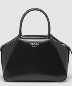 Replica Prada Supernova Small Top Handle Bag In Black Brushed Leather