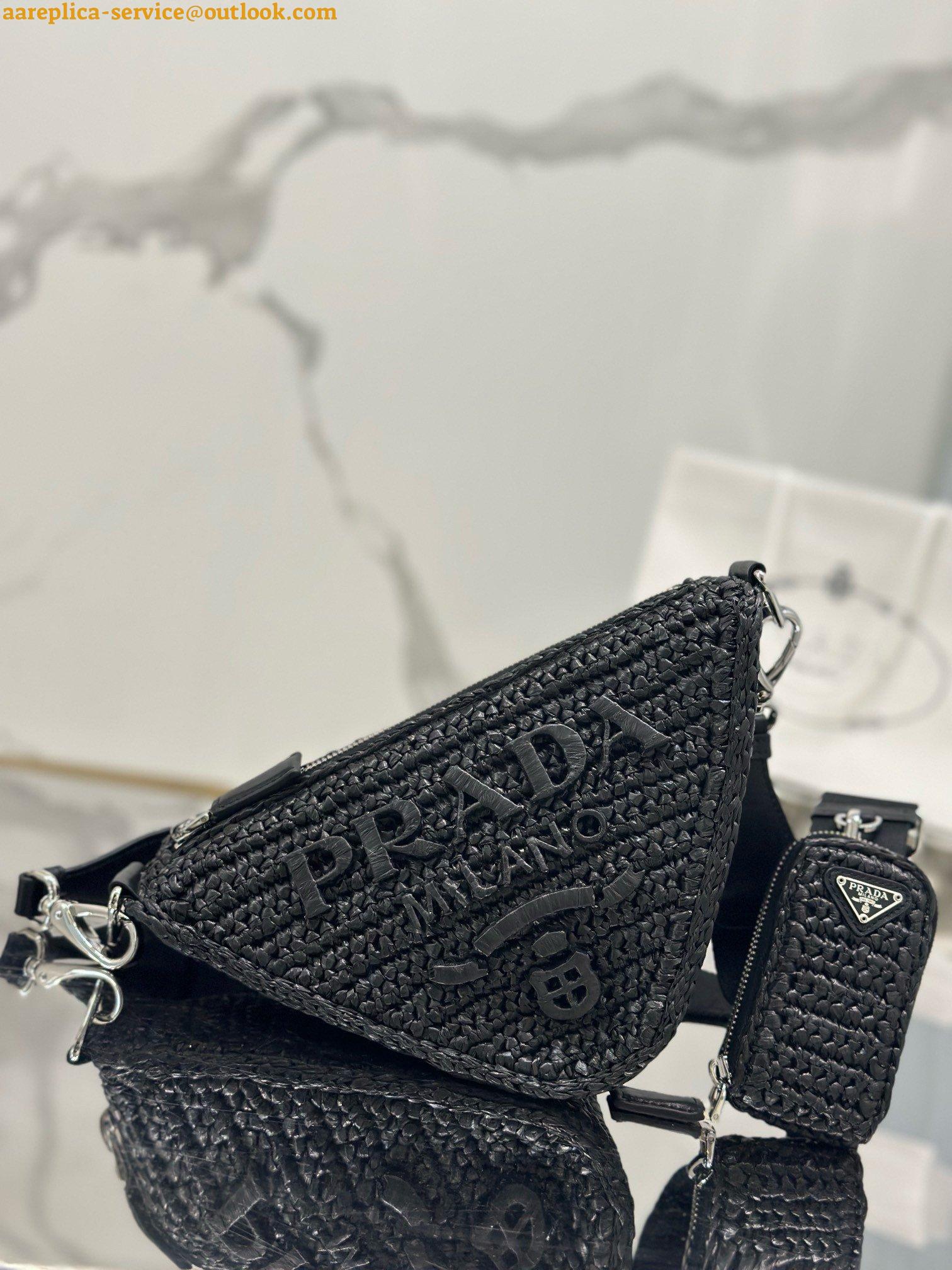 Replica Prada Triangle Crochet Bag in Black Raffia-effect Yarn 9 Replica Prada Triangle Crochet Bag in Black Raffia-effect Yarn 9
